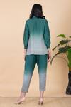 Shop Chambray & CO. Green Silk Collared Aeva Ombre Shirt And Pant Set at Aza Fashions Shop_Chambray & CO._Green Silk Collared Aeva Ombre Shirt And Pant Set _at_Aza_Fashions