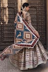 The Royaleum_Multi Color Blouse And Lehenga Upada Silk Printed Aztec V Neck Bridal Set _Online_at_Aza_Fashions