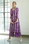 Shop_Gulaal_Purple Kurta  Muslin Silk Embroidered Hand-dyed Leheriya V Neck Palazzo Set _at_Aza_Fashions