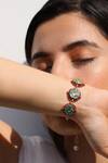 Shop_Do Taara_Green Metallic Thread Meenakari Kundan Bracelet _at_Aza_Fashions