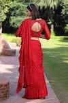 Shop_Tarini Vij_Red Blouse Net And Satin Embroidery Periwinkle Ruffle Pre-pleated Saree With _at_Aza_Fashions