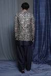 Shop_Krishna Mehta_Blue Cotton Viscose Embroidered Floral Sherwani And Salwar Set _at_Aza_Fashions