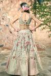 Show Shaa_Green Kota Doria, Organza, Satin Floral 3d Applique Hand Bridal Lehenga Set _Online_at_Aza_Fashions