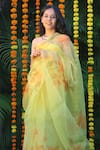 Shop_Meghstudio_Yellow Saree  Organza Hand Painted Daisy Flowers  _at_Aza_Fashions