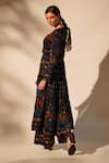 Shop_Nikita Mhaisalkar_Blue Georgette Sequins V-neck Aztec Print Jacket With Pant _at_Aza_Fashions