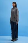 Shop_Siddhant Agrawal_Grey Cotton, Georgette Embroidery Collared Sutairu Hand Shirt _at_Aza_Fashions