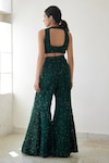 Shop_Mishru_Green Organza Paige 3d Floral Embroidered Crop Top And Pant Set_at_Aza_Fashions