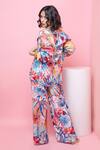 Shop_Rhe-Ana_Blue Rayon Printed Blooming Flower Blazer Shirt And Pant Co-ord Set  _at_Aza_Fashions