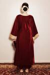 Shop_Shrutkirti_Red Silk Velvet Embellished Round Notched Zoya Kurta Palazzo Set _at_Aza_Fashions