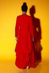 Shop_Echke_Red Cotton Blend Embellished Crystal Mandarin Collar Balloon Hem Dress _at_Aza_Fashions
