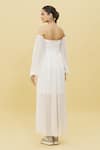 Shop_Samyukta Singhania_White Georgette Sweetheart Neck Flared Off Shoulder Dress _at_Aza_Fashions