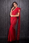 Shop_Shilpi Gupta_Red Saree  Flat Chiffon Hand Embroidered Pre-draped With Blouse  _at_Aza_Fashions