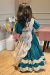 Shop_Fayon Kids_Green Velvet, Organza Sequins, Embroidery, Zari Crinkled Lehenga Set _at_Aza_Fashions