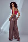 Shop_Style Junkiie_Brown Sequins Georgette Embroidered Glass Beads Flared Pant  _at_Aza_Fashions