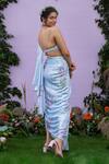 Shop_Pooja Bagaria_Blue Spandex, Polyurethane Sequins Pre-draped Embellished Saree And Blouse Set_at_Aza_Fashions
