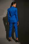 Shop_Betrue_Blue Cotton Satin Wrap Blazer And Pant Set _at_Aza_Fashions