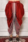 Shop_Arihant Rai Sinha_Red Dupion Silk Floral Pattern Hem And Pleated Cowl Pant _at_Aza_Fashions