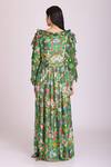 Shop_Alpona Designs By Soham Acharya_Green Cotton Silk Floral Boat Print Gown _at_Aza_Fashions