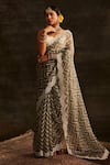 Shop_Paaprika_Grey Organza Leheriya And Embroidered Chevron Pattern & Thread Saree  _at_Aza_Fashions