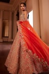 Shop_Mrunalini Rao_Orange Raw Silk Embroidered Zardozi Lilette Aari Bridal Lehenga Set  _at_Aza_Fashions