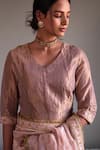 Buy_Shorshe Clothing_Pink Handloom Tissue Embellished V Neck Blouse _at_Aza_Fashions