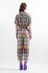 Shop_Cin Cin_Multi Color Silk Asymmetric Fema Printed Crop Shirt And Pant Set _at_Aza_Fashions