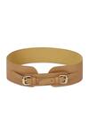 Shop_Trov_Brown Solid Leather Buckle Belt _at_Aza_Fashions