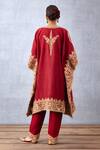 Shop_Torani_Red Cotton, Silk Embroidery V-neck Sindoori Aaira Kaftan And Pant Set _at_Aza_Fashions