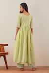 Shop_THE INDIAN CAUSE_Green Cotton Embroidery Sequin V Neck Markab Sleeve Anarkali And Palazzo Set _at_Aza_Fashions