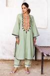 Shop_Gulabo Jaipur_Green Cotton Embroidery Round Neck Arzu Kurta And Pant Set _at_Aza_Fashions