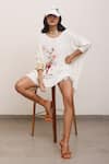 Shop_AK-OK_White 100% Cotton Printed Botanical And Bird & Asymmetric Tunic  _at_Aza_Fashions