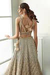 Shop_Studio Iris India_Grey Organza Embroidery Floral Geometric Sweetheart Heera Bridal Lehenga Set _at_Aza_Fashions