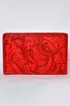 Shop_Feza Bags_Red Embroidery, Beads Abstract Embellished Clutch_at_Aza_Fashions