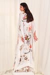 Shop_AK-OK_White Silk Print Ostrich V Neck Floral Kaftan  _at_Aza_Fashions