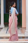 Shop_Dressfolk_Multi Color Linen Beads Mala Woven Stripe Pattern Saree With Running Blouse_at_Aza_Fashions