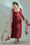 Shop Suruchi Parakh Maroon Dupatta Organza, Georgette Crepe, Lining Shantoon Pleated Anarkali Set at Aza Fashions Shop_Suruchi Parakh_Maroon Dupatta Organza, Georgette Crepe, Lining Shantoon Pleated Anarkali Set _at_Aza_Fashions