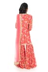 Shop_Monisha Jaising_Pink Georgette Printed Floral Pattern Round Kurta Sharara Set  _at_Aza_Fashions