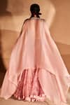 Shop_Bhumika Sharma_Pink Organza Sequins, Pearls Scoop Neck Printed And Embroidered Cape Lehenga Set _at_Aza_Fashions