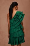 Shop_SHRIYA SOM_Emerald Green Taffeta One Shoulder Tiered Ruffle Dress  _at_Aza_Fashions