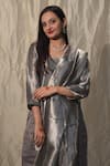 Shop_Studio Malang_Grey Tissue Round Straight Kurta Set With Gota Border Dupatta_at_Aza_Fashions