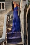 Shop_SAANJH BY LEA_Blue Satin Embroidered Pearl Kimaya Mermaid Ruffle Lehenga _at_Aza_Fashions