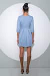 Shop_Pocketful Of Cherrie_Blue Crepe Plain V Neck Three Quarter Sleeve Box Pleated Dress _at_Aza_Fashions