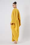 Shop_Aakaar_Yellow Moss Crepe Plain Metal V Neck Draped Embellished Gown _at_Aza_Fashions