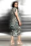 Shop_Abhishek Sharma_Green Polyester Asymmetric Overlap Reef Print Draped Dress _at_Aza_Fashions