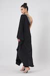 Shop_Aakaar_Black Modal Embroidery Asymmetric One Shoulder Kaftan And Pant Set _at_Aza_Fashions