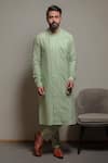 Shop_Darshika Menswear_Blue Cotton Silk Plain Asymmetric Pintuck Kurta Set _at_Aza_Fashions