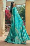 Show Shaa_Blue Lehenga And Blouse Satin Hand Embroidered Floral Scoop Neck Splash Set _Online_at_Aza_Fashions