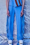 Shop_Line out line_Blue Denim Solid Side Fringed Wide-legged Pant _at_Aza_Fashions