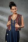 Shop_Aditi Somani_Blue Jacket Modal Satin, Jumpsuit Silk Suede Pleated Draped With Embroidered _at_Aza_Fashions