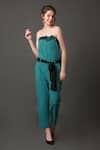 Shop_House Of Behram_Blue Crepe Fabric Flowers Bandeau Neck Tube Straight Fit Jumpsuit _at_Aza_Fashions